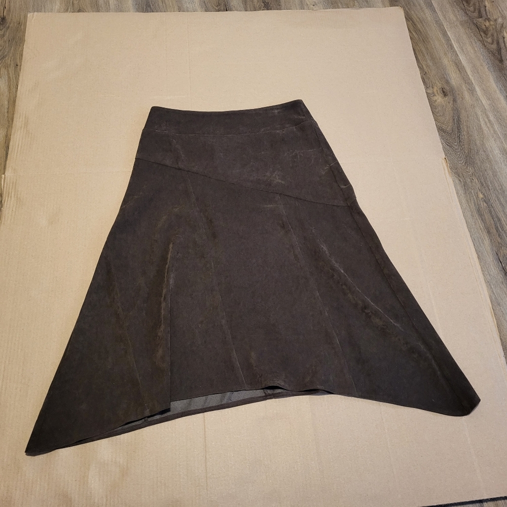 tribal faux suede skirt size 2 Brown Shark Bite Asymmetrical Midi y2k